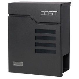 Parrency Metal Mailbox Wall Mount, Locking Mailbox with Key Lock, Hanging Secure Postbox, Security Key Drop Box,Outdoor Wall Mounted Mail Box with Large Capacity,12.9 x 4.1 x 14.2 Inch,Black