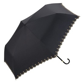 2022 Wpc. 801-972 Women’s Mini Folding Parasol, Blackout, Star Pattern, Scallop, 19.7 inches (50 cm), Full Light Blocking, 100% UV Cut, For Both Sunny and Rainy Weather, Black