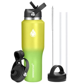 SENDESTAR 40oz Water Bottle Wide Mouth Stainless Steel Vacuum Insulated Double Wall with 2 Straw Lids Fit in Any Car Cup Holder