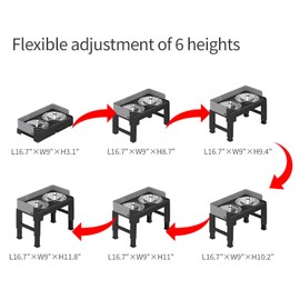PAKEWAY Elevated Dog Bowls, Spill Proof, Tiltable Dog Feeder with 2 Stainless Steel Bowls, 6 Height Adjustable Raised Dog Bow