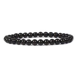 Justinstones Natural Jet Lignite Gemstone 6mm Round Beads Stretch Bracelet 6.5 Inch Unisex