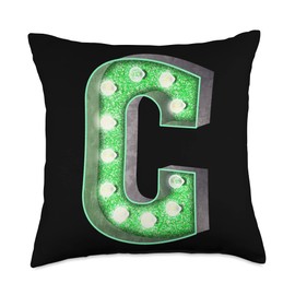 Retro Funky Marquee Letter C Initial Name Monogram Vintage Throw Pillow, 18x18, Multicolor