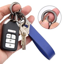 Juedarli Universal Leather Car Keychain Key Holder Clip, D-ring Key Fob Chains Landyard for Belt with a Carabiner and 2 Keyrings for Men and Women