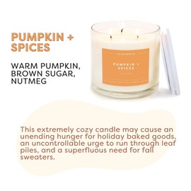 Calyan Wax Co. 3 Wick Candle, Pumpkin + Spice Scented Candle, 43 Hour Burn Time, 3 Wick Soy Candles, Non Toxic & Vegan Soy Wax, Glass Jar Holiday Scented Candles, 14.9oz