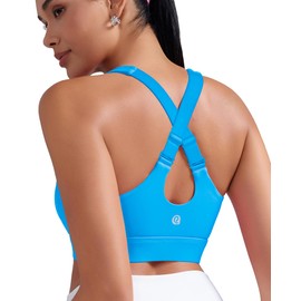 RUNNING GIRL Adjustable Straps High Impact Sports Bra for Women,High Support Workout Sports Bras with Sewn in Pads(WX3120 Bright Blue L)