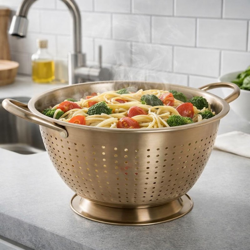 MGE - Stainless Steel Kitchen Colander with Handles and Base