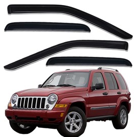 Lightronic Extra Durable Outside-Mount Auto Vent Window Visor, Fits 2002-2007 Jeep Liberty, UV Protection Rain Guard, Original Wind Deflector, No-Drill Easy Install, Dark Smoke, 4-Pcs