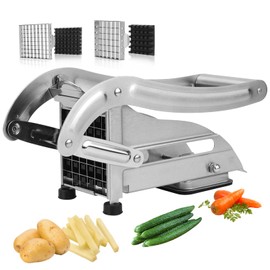 Ununpentium French Fry Cutter With 2 Blades,Commercial Grade French Fry Cutter,Stainless Steel Vegetable and Potato Slicer,Heavy Duty Potato Slicer,Non-Slip Suction Base,Perfectly Cut Potatoes