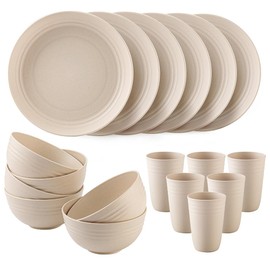 Wheat Straw Dinnerware Sets,18pcs Unbreakable Dinnerware Set Lightweight Dishes Set Dinner Plates Cereal bowls Cups Kitchen Plates and Bowls Set Microwave and Dishwasher Safe