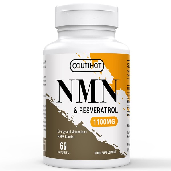 NMN and Trans-Resveratrol 1100mg - with Black Pepper Extract Blend - Powerful Antioxidant Support for Cellular Health & Longevity - Gluten-Free, Non-GMO - 60 Capsules (Pack of 1)