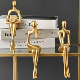 NCONCO Gold Thinker Statues Home Decorations, Resin Sculpture Set in Gold for Bookshelf, Modern Aesthetic Abstract Art Sculptures, Displayed Resin Collection Sculpture for Home Office