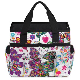 ADTASU Colorful Butterfly Garden Tool Bag Tote, Oxford Tool Bags Heavy Duty, Portable Gardening Tool Storage with Pockets & Handle,Multi-Pocket Tool Organizer Bag for Outdoor Garden Lawn Yard