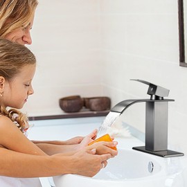 Waterfall Bathroom Faucet Brushed Nickel Bathroom Sink Faucets,RV Faucet Deck Mount Single Handle,1 Hole or 3 Holes with Overflow Pop-up Drains Set