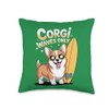 Cute Corgi Surfing Beach Waves Summer Vibes Funny Dog Throw