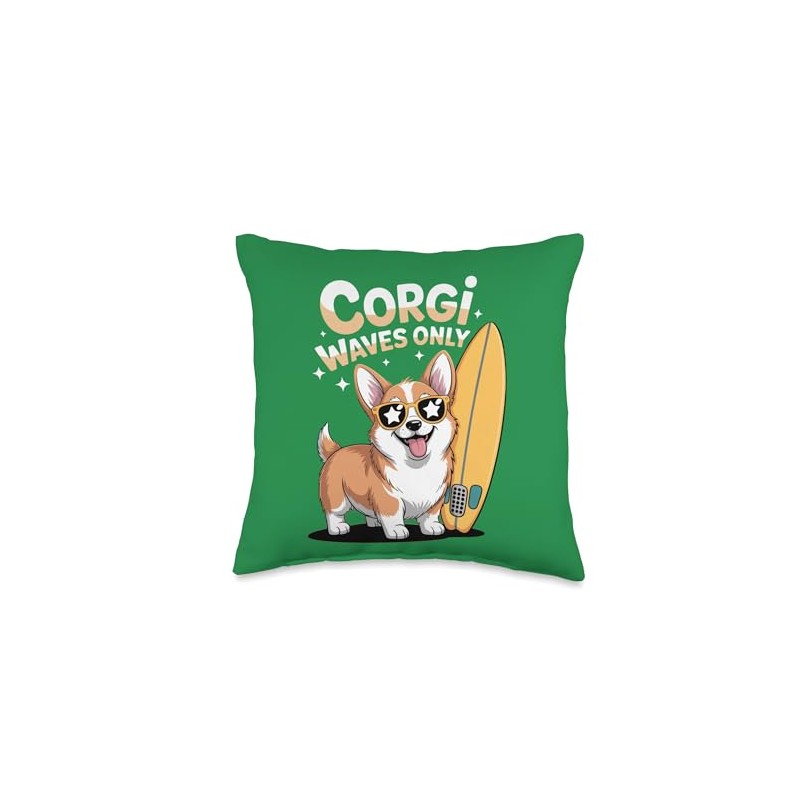 Cute Corgi Surfing Beach Waves Summer Vibes Funny Dog Throw