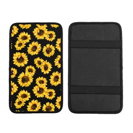 Sunflower Black Background Universal Center Console Cover for Most Vehicle Car Armrest Seat Box Cover Protector Women Men Automotive Interior Accessories for Most Vehicle SUV