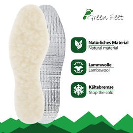 2 Pairs of Real Lambswool Insoles with Aluminium Layer, Natural, Size 40, Women, Men, Made in Germany, with Free 5H Heat Booster, Sustainable Heat Soles, Winter Soles, with Aluminium Latex Base