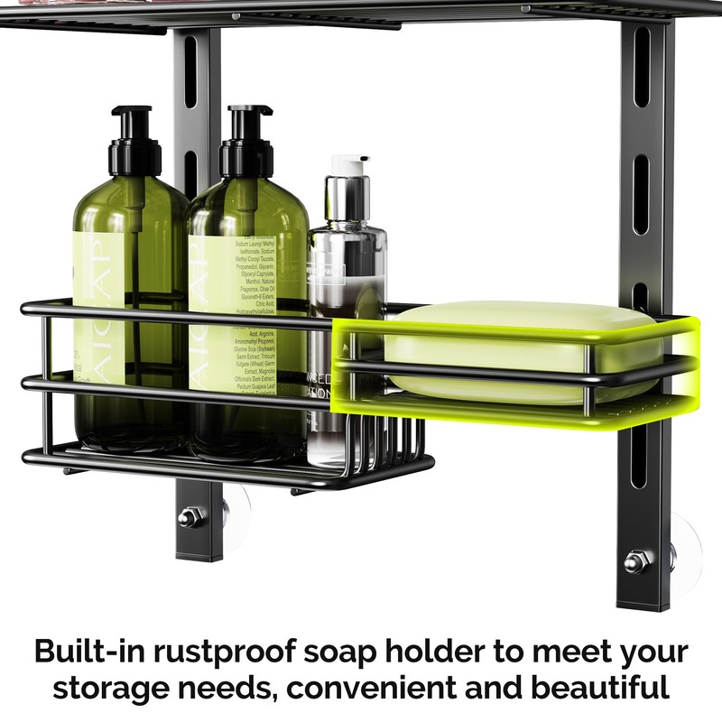 Orimade Over The Door Shower Caddy Adjustable 3 Tier Black,Bathroom