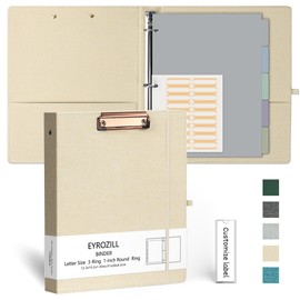 EYROZILL 3 Ring Binder, 1 Inch Linen Binder Organizer for Letter Size (8.5" x 11") with 5 Tab Dividers, File Folder Labels and Low Profile Clipboards, School and Office Supplies-Apricot