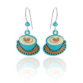 FashionJunkie4Life Hand Painted Cappuccino Latte Coffee Cup Earrings, Sterling Silver Ear Wires