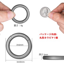 TIMULTI Round Shape Carabiner Key Holder, Stylish, Titanium, Lightweight, Small, One-Touch Storage, titanium grey