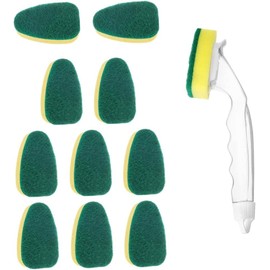 Dish Sponge with Handle 12Pcs/Set Scrub Cleaning Brush Heavy Duty Dish Wand for Kitchen, Sink, Bathroom, Replaceable Cleaning Brush Sponge with Handle