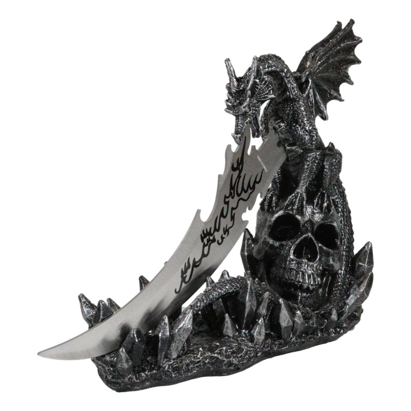 Fantasy Leviathan Dragon On Graveyard Skull With Fire Dagger Letter