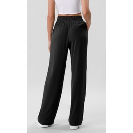 ODODOS Chiffon Flowy Wide Leg Pants for Women Lightweight High Waist Pull-On Pants with Pockets, 29" Inseam, Black, Large