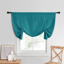 NICETOWN Short Curtains Adjustable Window Curtains for Bedroom, Privacy Energy Saving Tie Up Shade for Bathroom, Wide 52 x Long 45 inches, 1 Panel, Peacock Teal