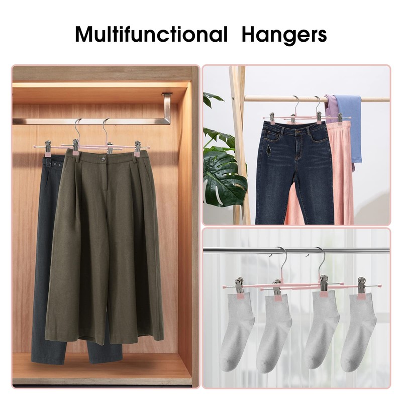 GUANJUNE Thin Trouser Hangers, Non-Slip Pant Hangers with Adjustable Clips,