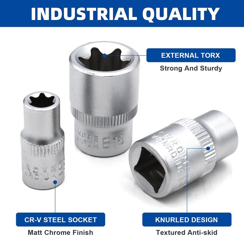 DAKCOS 12 Piece Female Torx Socket Set, E-Torx Star Socket
