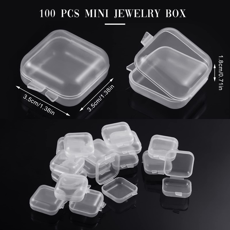 Chunful 100 Pack Mini Clear Plastic Jewelry Box Earring Organizers