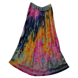 Radhykrishnafashions Indian Yoga Women's Sequined Crinkle Broomstick Gypsy Long Skirt, Wedding Dress. (Red Multi)