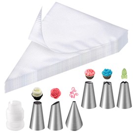 Soodyoow 100 Stück Spritzbeutel Set+6 Spritztüllen+1 Kuchen Kupplung für Spritztüllen, Große Spritzbeutel Set, Profi-Spritzbeutel für Dekorieren Von Gebäck, Torten Geeignet, Keksen, Cupcakes