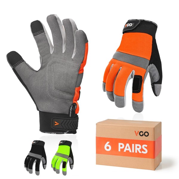 Vgo... 6Pairs Men's Safety Work Gloves,Touchscreen, Utility Working Gloves for