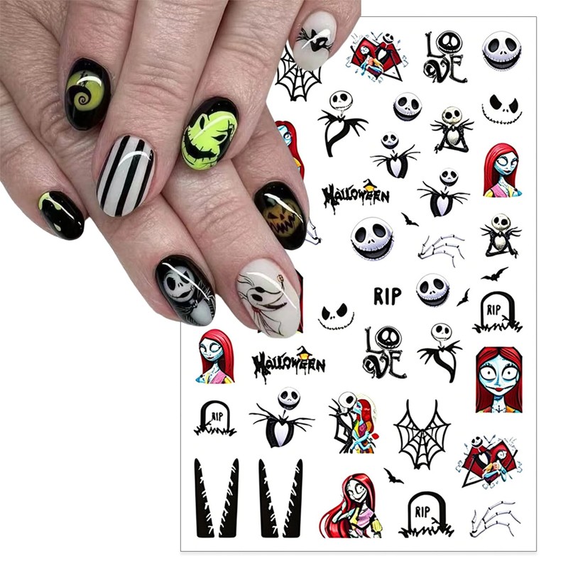 Mtruil 3 Sheet Halloween Nail Stickers Skeleton Spider Web Nails