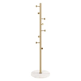 Adolif Metal Coat Rack Stand, Solid 304 Stainless Steel Coat Rack Freestanding, Pure Natural Marble Base, 8 Hooks Floor Hanger, Used In Bedroom Living Room Office To Hang Clothes, Hats, Bags