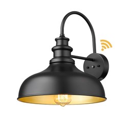 Bestshared Dusk to Dawn Sensor Farmhouse Barn Light, Anti-Rust Outdoor Wall Sconce, Outdoor Wall Lantern for Porch,Exterior Light Fixtures for Patio,Garage (Black+Gold, 1 Pack)