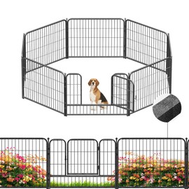 SPECILITE Dog Playpen with Gate, 24" (H) × 32" (W) 8 Panels, No Dig Portable Pet Play Yard, Heavy Duty Metal Exercise Pen, Animal Barrier Enclosure, Puppy Play Pen Outdoor for Yard/Garden/RV Camping