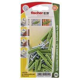 Fischer 524817 5 x 25 mm SX S K"Greenline" Expansion Plug - Multi-Colour (20-Piece)