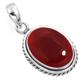 Jeweloporium 925 Sterling Silver Pendant for Women Red Garnet Quartz Stone Costume Silver Pendant Necklace Wedding Gift Vintage Jewelry