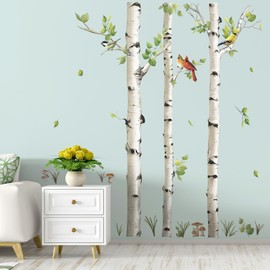 decalmile decalmile Large Birch Tree Wall Decals White Tree Forest Birds Wall Stickers Bedroom Living Room Baby Nursery Wall Decor