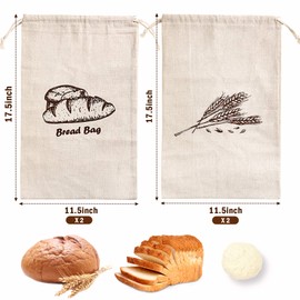 Augshy Linen Bread Bags for Homemade Bread Container, 4 Pcs 17.5 X11.5 Inches Unbleached & Reusable Bread Storage, Natural Large Storage for Artisan Bread