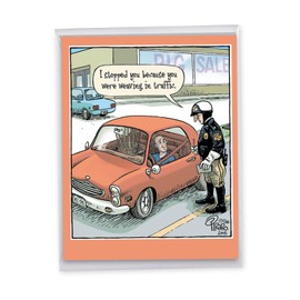 The Best Card Company - Funny Cartoon Stationery Set for Birthdays with Envelope (Letterhead 8.5 x 11 Inch) - Weaving in Traffic Birthday J2582BDG