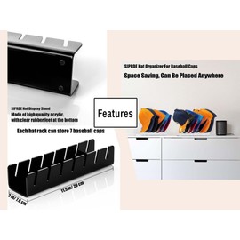 Nagyphgar 2pcs Hat Organizer for Baseball Caps，Hat Racks for Baseball Caps, Clear Acrylic Organizer with 14 Slots, Hat Display stand for Closet (1)