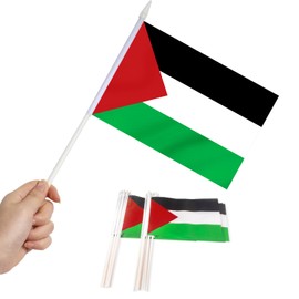 Anley Palestine Mini Flag 12 Pack - Hand Held Small Miniature Palestinian PS Flags on Stick - Fade Resistant & Vivid Colors - 5x8 Inch with Solid Pole & Spear Top