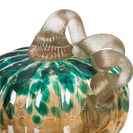 Glitzhome Hand Blown Glass Pumpkin Table Accent for Fall Harvest Decorating Blue/Gold Glitter 4.13" H