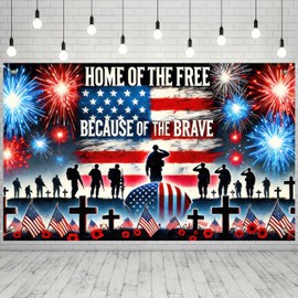 BlissYard Patriotic Memorial Day Banner America Independence Day Backdrop 71 x 43 Inch Home of the Free Because of the Brave Wall Decor Patriotic National Holiday 4th of July Veterans Day Indoor Outdoor Supplies