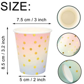 Pack of 60 Disposable Cups, Gold Dot Party Cups, Colourful Party Cups, Paper Cups, Gold Dot, Drinking Cups, for Party Supplies, Birthday, Wedding, Hot and Cold Drinks, 250 ml (Mixed Colour)