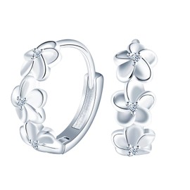 MICMIF Silver Hoop Earrings for Women Girls, Hypoallergenic 925 Sterling Silver Flowers Tiny Small Huggie Hoop Earrings Helix Cartilage Piercings Hoops